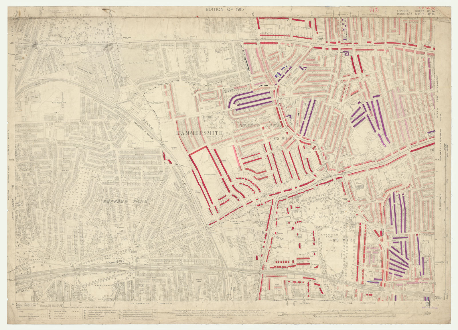 LSE POVERTY OS PROOF MAP Hammersmith  Ravenscourt Park  Shepherds Bush 1928